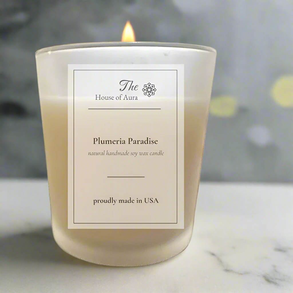 Plumeria Scented Soy Candle – 8 oz Handmade Floral Candle | The House of Aura