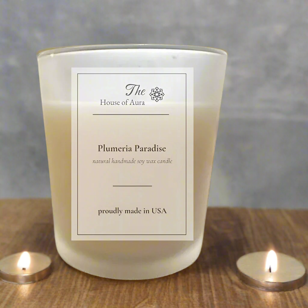 Plumeria Scented Soy Candle – 8 oz Handmade Floral Candle | The House of Aura